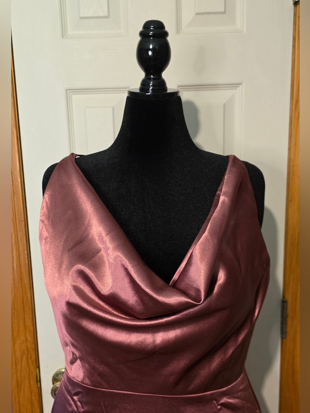 AW Bridal Satin Cowl Neck Gown - Desert Rose